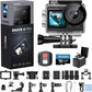 AKASO Brave 4 Pro 4K30 Action Camera with 64GB MicroSD U3 Card, 131FT Underwater Waterproof Camera EIS Touch Screen Remote Control with 2x1350mAh Batteries and Helmet Accessories Kit Bundle