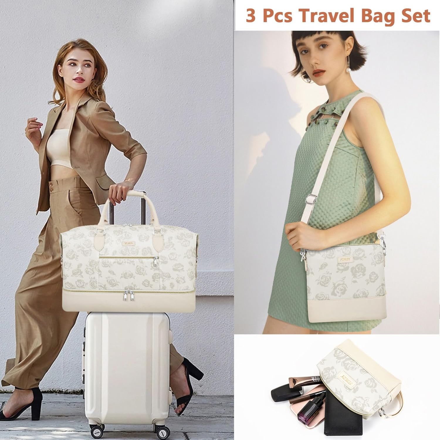Weekender Bag for Women, Travel Duffel Bag Carry On Overnight Bag with Shoe Compartment Large Nylon Travel Weekend Tote Bag - Roamly