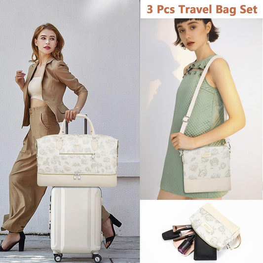 Weekender Bag for Women, Travel Duffel Bag Carry On Overnight Bag with Shoe Compartment Large Nylon Travel Weekend Tote Bag - Roamly