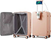 mixi Large Checked Luggage with Cup Phone Holder and Charger Hard Shell Suitcases with Spinner Wheels, 24 Inch Light Pink