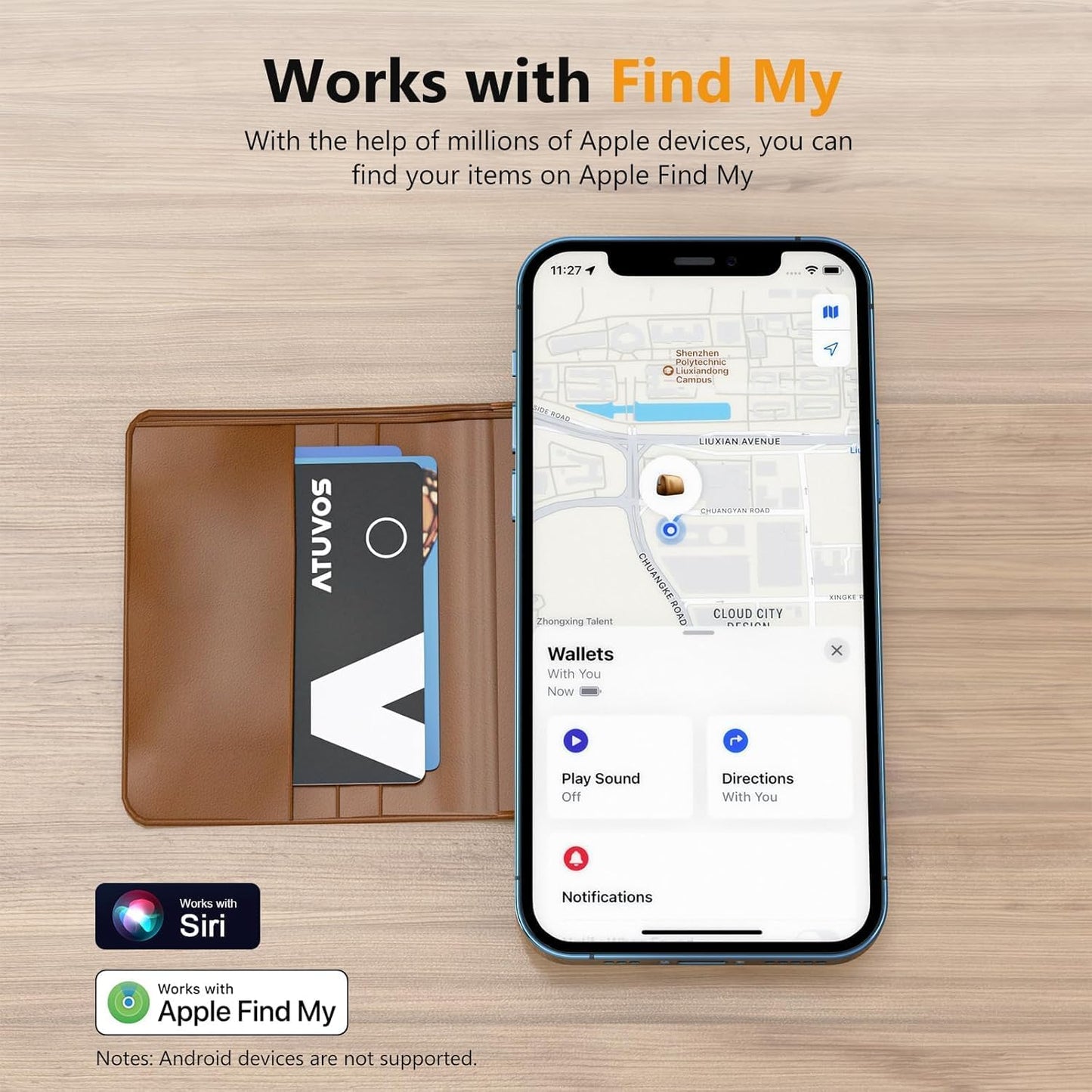 [2025 Apple MFi Certified] ATUVOS Rechargeable Wallet Tracker Card, Ultra Slim 1.6mm Wallet Card Tracker Tag Works with Apple Find My (iOS Only), Item Locator for Luggage Tags, IP67 Waterproof, 1 Pack