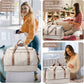 Extra Large Travel Duffle Bag,Carry on Overnight Weekend Bag with Shoes Compartment,Weekender Bags for Women for Travel Business Trips Sport Hospital,3 Pcs Set,Beige & Brown