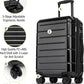 KYME Carry On Luggage 22x14x9 Airline Approved Expandable with Cup Holder 20 Inch Hardshell Carry-On Suitcase with Spinner Wheels TSA Lock Small Lightweight Travel Rolling Luggage Black