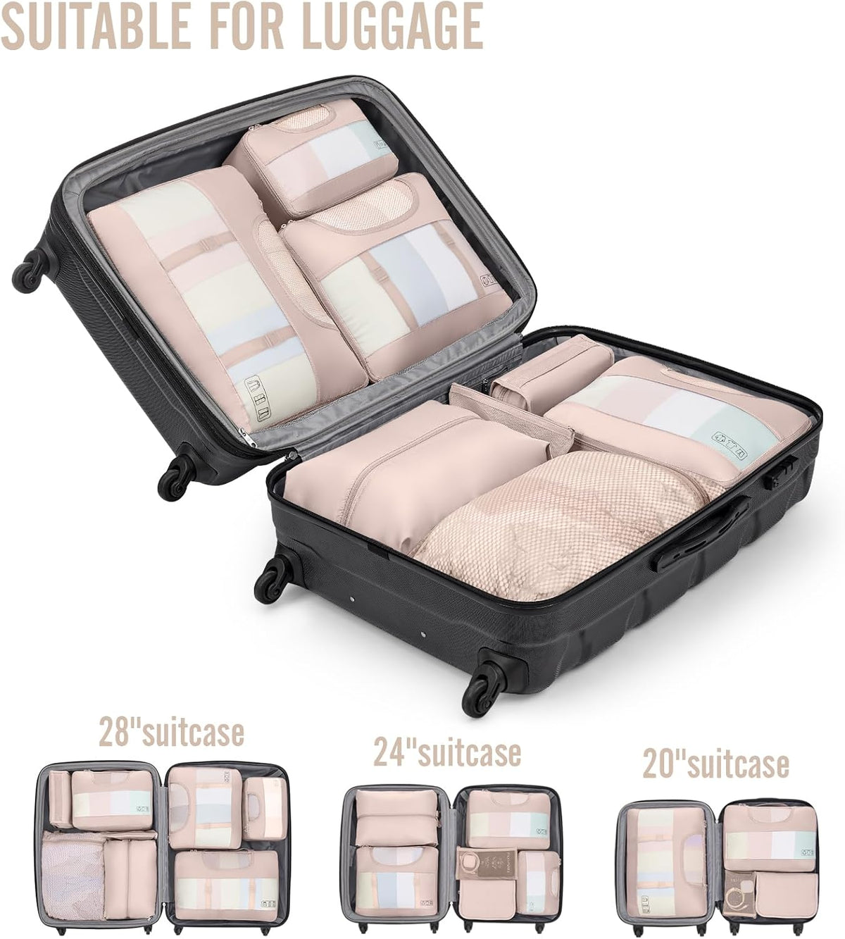 Veken 10 Set Packing Cubes for Travel, Beach Vacation Essentials Accessories for Cruise Ship, Suitcase Organizer Bags for Luggage with Hanging Toiletry & Shoe Bag, Birthday Gifts for Women Mom Her - Roamly