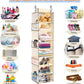 2 Pack Large-Sized Hanging Shoe Organizer 8-Shelf, Hanging Closet Organizer with 8 Side Pockets, Wider Hanging Shelves for Storage Shoes Clothes 9" W × 11.8" D× 48" H, Beige.