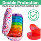 Serfeymi Weekly Travel Pill Organizer 2 Times A Day AM PM Upgraded Rainbow Pill Box 7 Day with Portable Zipper Canvas Pill Case, Medicine Organizer for Pills, Vitamins, Fish Oils - Pink 01