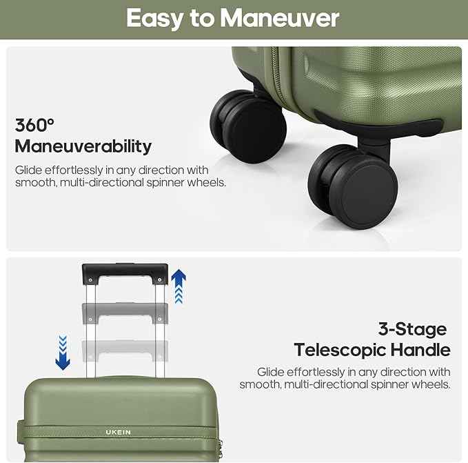 Luggage Sets 3 Piece, Carry On Luggage 20In With Spinner Wheels,PC Hardside Suitcase Set with TSA Lock,Durable Carry On Suitcase With Travel Backpack for Men (Military Green, 3 piece set (BP/20inch))