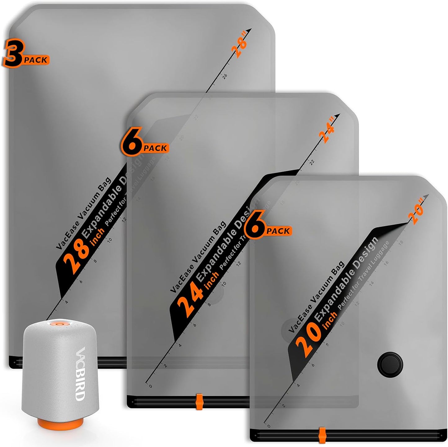 Rechargeable Wireless Pump Travel Storage Bags Set - 15 Pack Portable Space Saver Bags for Travel & Home - Vacuum Compression Packing Seal for Clothes, Blankets, Seasonal Storage