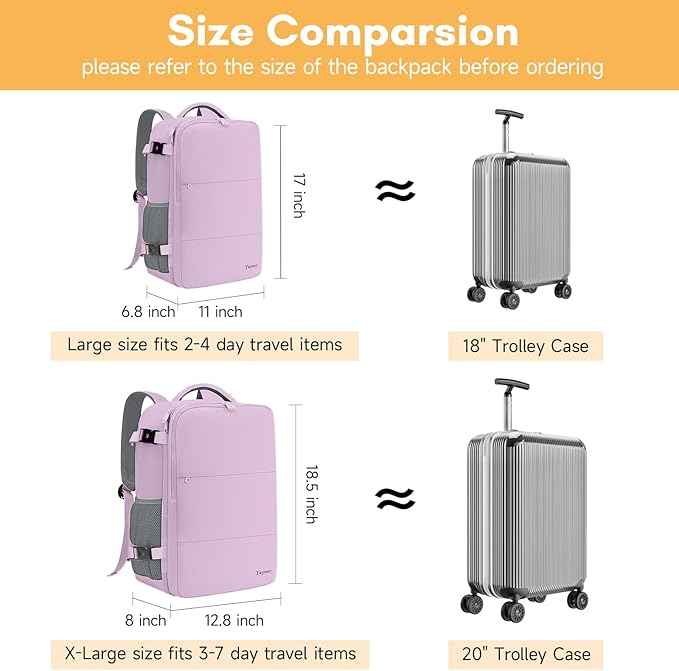 Taygeer Travel Backpack for Men Women, Airline Approved Underseat Personal Item with 17.3 inch Laptop Compartment, TSA Friendly Mochila for Business Hiking Weekend, Carry On Backpack, Orchid Purple