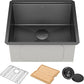 KRAUS Kore 21 Inch Undermount Workstation 16 Gauge Stainless Steel Single Bowl Kitchen Sink n PVD Gunmetal Finish with Accessories, KWU1101-21-PGM