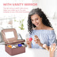 Large Makeup Bag with Mirror Double Layer Travel Make Up Organizer Case, Large Capacity Coemetic Bag with Brush Slot Divider