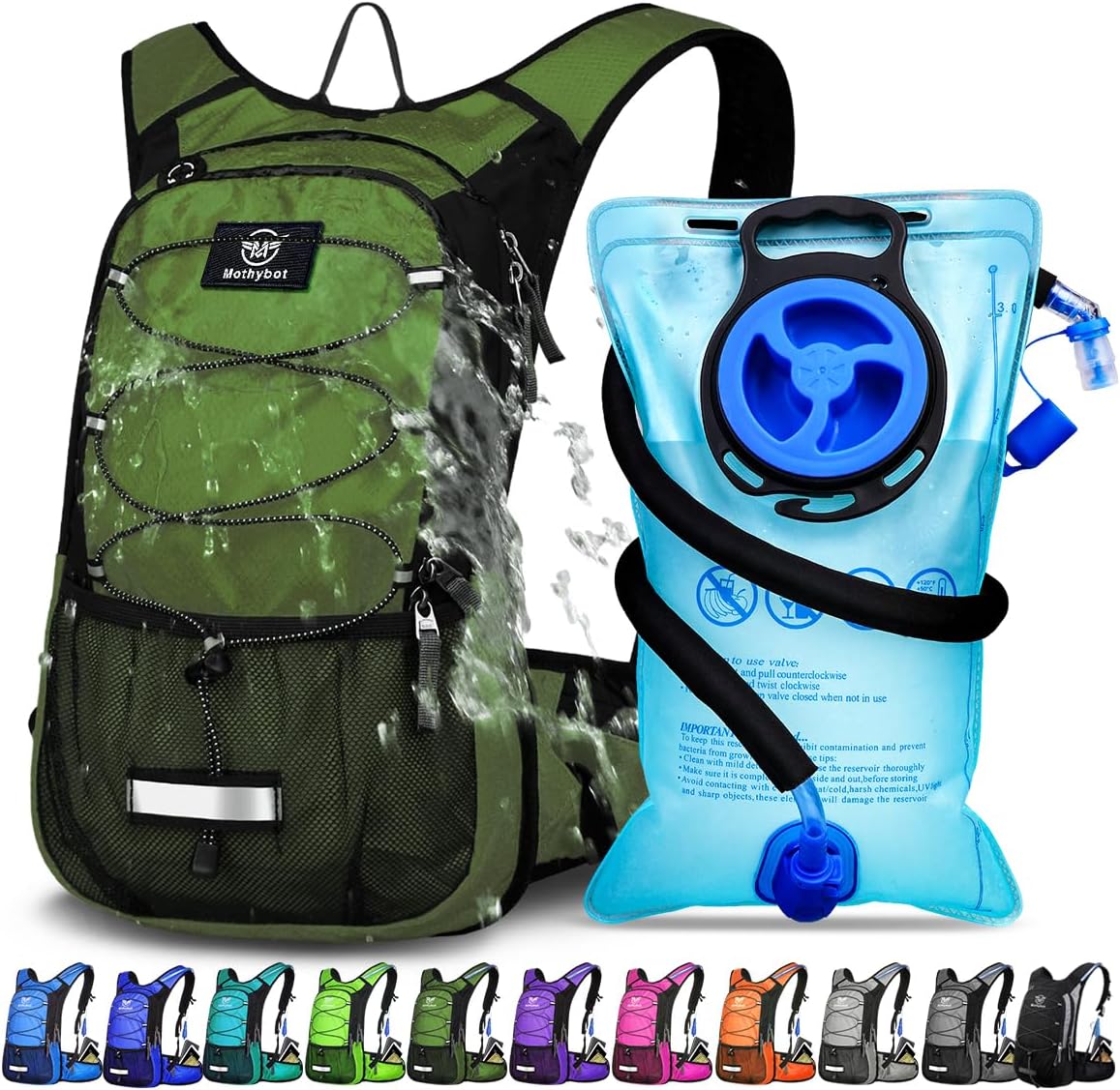 Insulated Hydration Backpack Pack with 3L BPA Free Leak Proof Water Bladder, Large Storage Lightweight Hiking Daypack with Waist Pouches & Cooler Layer, for Running, Biking, Camping, Festival - Roamly