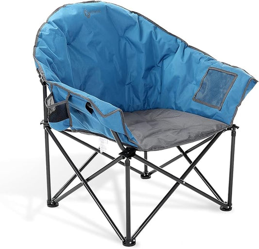ARROWHEAD OUTDOOR Oversized Heavy-Duty Club Folding Camping Chair with Pocket, Cup Holder, Portable, Padded, Moon, Round, Saucer, Supports 330lbs, Carrying Bag