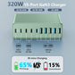 320W USB C Charger Block, 10-Port USB C Charging Station GaN III PD 65W PC Laptop Fast Charger Adapter for MacBook Pro/Air, DELL, iPad, iPhone, Samsung Galaxy (Green)