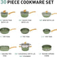 MAISON ARTS 30 Piece Pots and Pans Set Non Stick, Kitchen Cookware & Bakeware Sets with Nonstick Granite Coating, Baking Tray, Frying Pan and Saucepan, Green