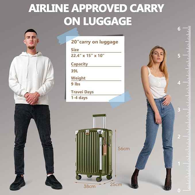 Joyway 20in Carry On Luggage with Cup Holder and USB Port, 25% Expandable Capacity, Smart Suitcase with Anti Slip Wheels and Handbag, Perfect for Men and Women 3 Piece Set DarkGreen