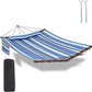 TegerDeger 12FT 2 Person Hammock Large Hammock 450LB Capacity with V Shaped Hardwood Spreader Bar & Nylon Rope for Outside, Patio, Garden, Backyard, Beach, Poolside - Blue Stripes