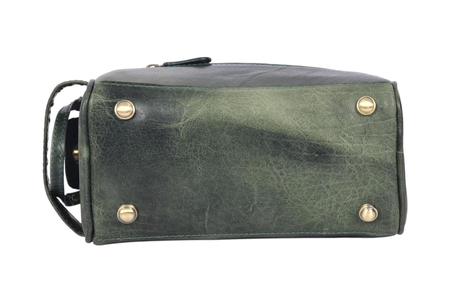 10" Premium Leather Toiletry Travel Pouch With Waterproof Lining | King-Size Handcrafted Vintage Dopp kit By Aaron Leather Goods (Seaweed Green) - Roamly