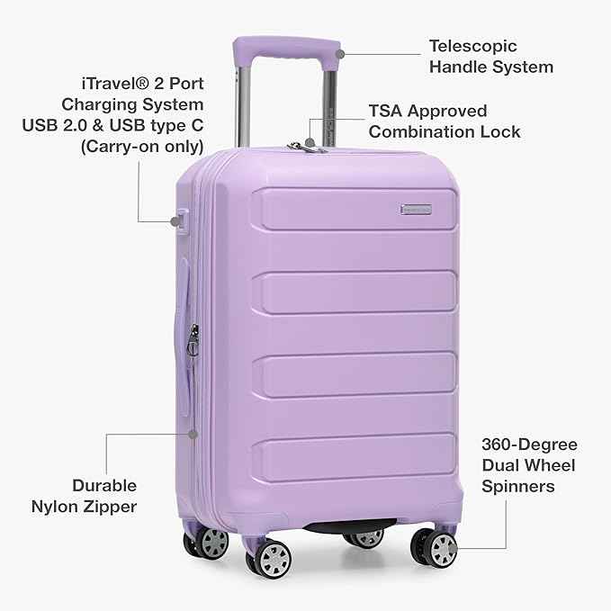 Traveler's Choice Pagosa Hardshell Expandable Luggage with Spinner Wheels, Lavender, 22-Inch Carry-on