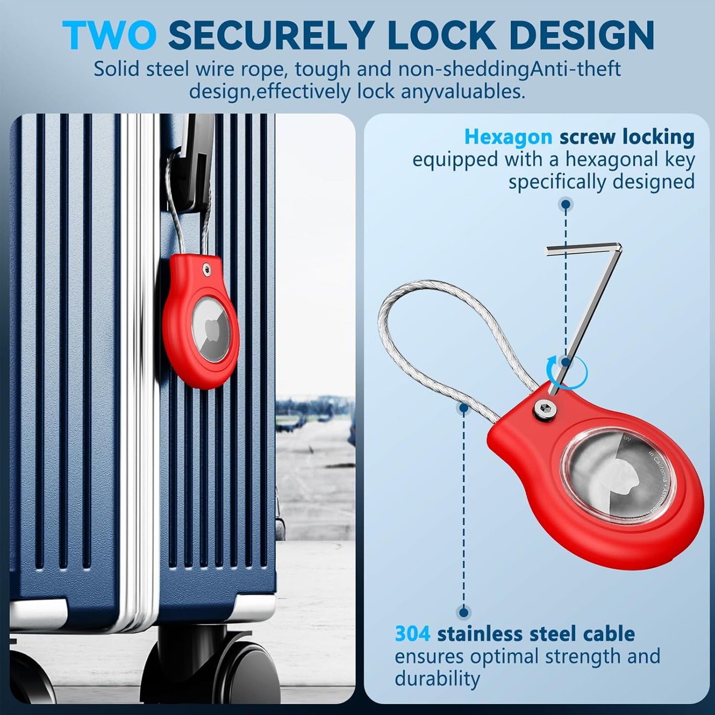 Waterproof Airtag Holder,2 Pack Airtag Case with Secure Lock,Airtags Keychain for Apple Airtag,Anti-Lost Protective Case Air tag Accessories for GPS Item Finder Tracker Luggage,Bag,Key,Pet-Black/Red