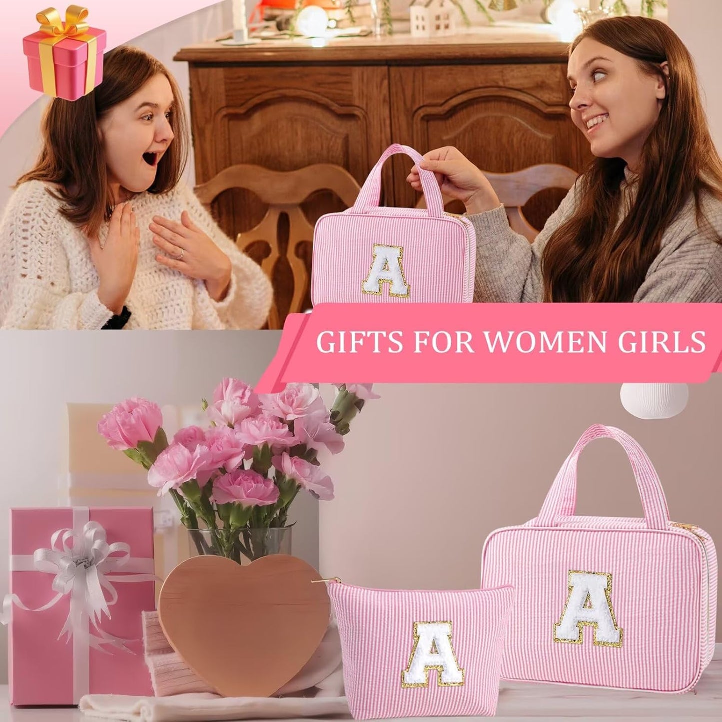 YOOLIFE Teen Girl Gifts Trendy Stuff - Birthday Gifts for 7 8 9 10 11 12 13 14 15 16 17 18 Year Old Teen Girls, Hanging Toiletry Bag Initial Makeup Bag - Letter E, Blue