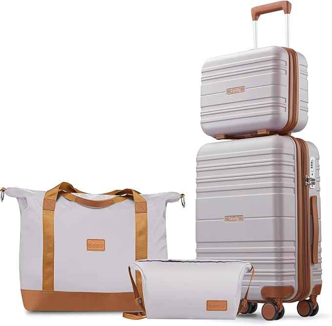 Luggage Sets 4 Piece, 20 Inch Expandable Carry On Suitcase with TSA Lock & Spinner Wheels, Lightweight Travel Luggage Sets with YKK Zippers (Light purple, 4 Piece Sets(14/20/DB/TB))