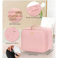 Relavel Makeup Bag with LED Mirror, Small Travel Makeup Case with Rechargeable Lighted Mirror 3 Color Lights, Double Layer Cosmetic Box Makeup Brush Lipstick Holder Organizer for Women, Pink
