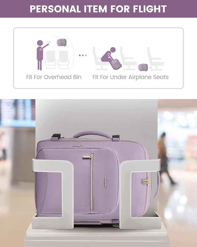 LOVEVOOK Travel Backpack for Women & Men 40L,Airline Approved Carry On Backpack Travel Essentials,TSA Carry on Luggage,Waterproof Personal Item Travel Bag,Suitcase with 3 Packing Cubes,Light purple
