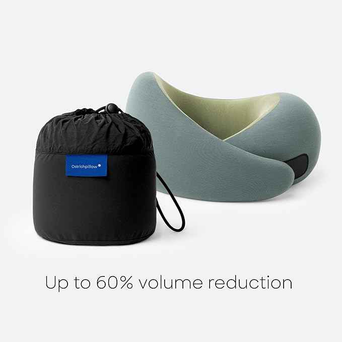 Ostrichpillow Go Neck Pillow, Travel Pillows for Airplanes, Premium Memory Foam Travel Pillow, 360º Ergonomic Design, Asymmetrical Sides, Travel Bag Included, Washable Modal Cover