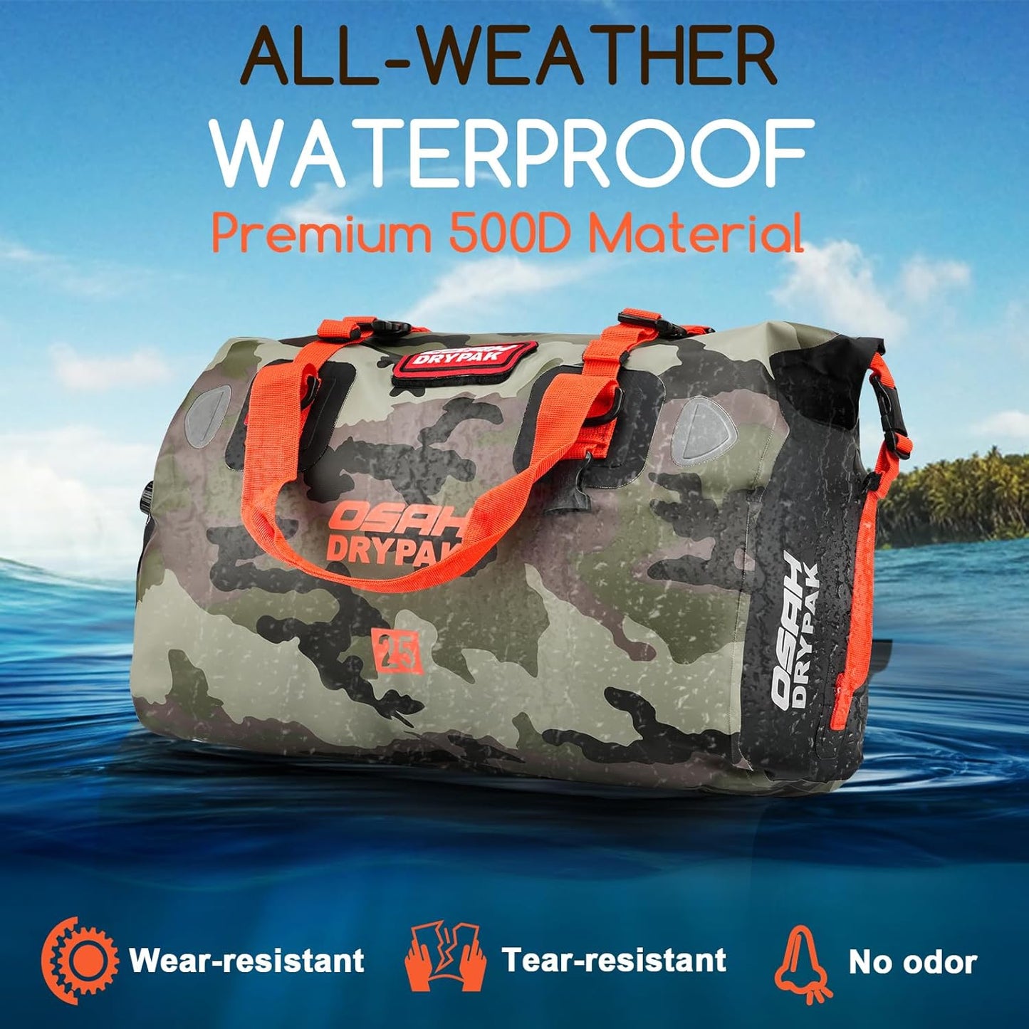 Waterproof Duffel Bag - Motorcycle Dry Bag Tail Bag with Large Storage Space, Waterproof Luggage Duffle Bags with Outer Mesh Zipper Pocket for Camping, Kayaking, Fishing & Traveling - Roamly
