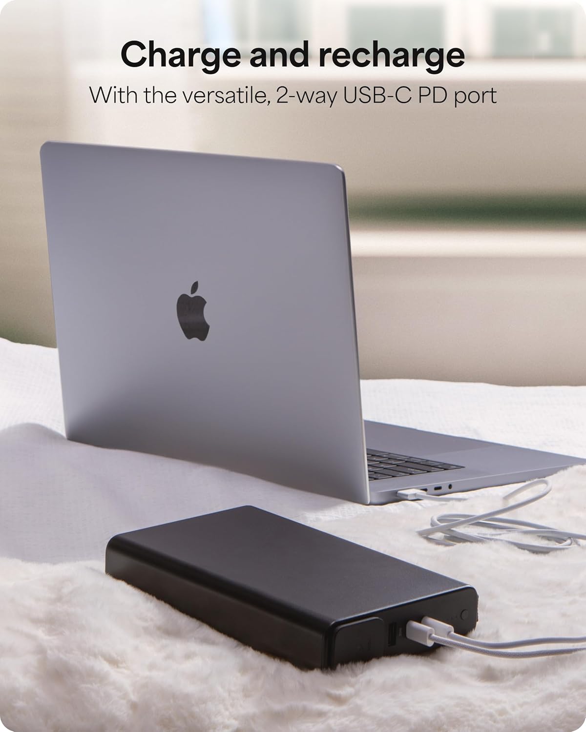 mophie powerstation pro AC (2023)-27,000 mAh External Battery compatbile With MacBook&iPad Portable PD battery with 100W of AC&60W USB-C Fast Charge integrated carry strap-USB-C cable included, Black - Roamly