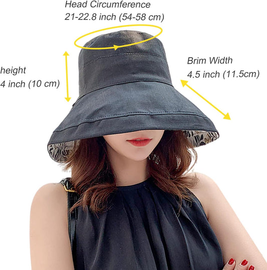 Women Wide Brim Sun Hats Metal Wired Edge Summer UV Protection Beach Fishing Hat for Hiking Garden Travel Chin Strap