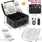 Mid-Size Makeup Bag with LED 1X5X10X20X30X Magnifying Mirror and Travel Makeup Train Case Cosmetic Organiser with Mirror and Separate Makeup Brush Panel, Portable Adjustable Divider, Black