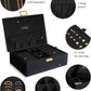Benevolence LA 2 Layer Jewelry Box for Women, Large Velvet Jewelry Organizer with Decorative Lock, Removable Jewelry Tray, Earrings, Bracelets, Rings and Necklace Storage Box - Ebony