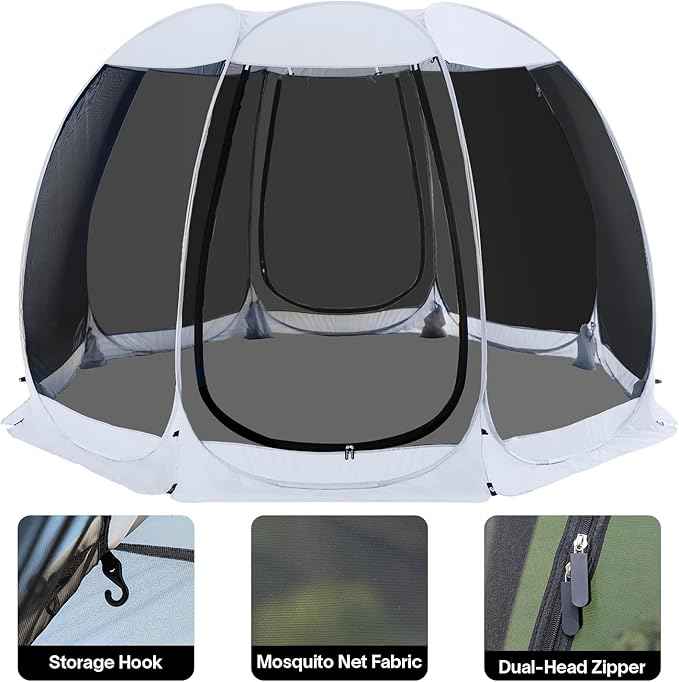 Alvantor Pop Up Screen House Gazebo with Mosquito Netting, Instant UV Resistant Sun Shelter for Patio & Backyard, Portable Canopy Tent for 2-10 Person