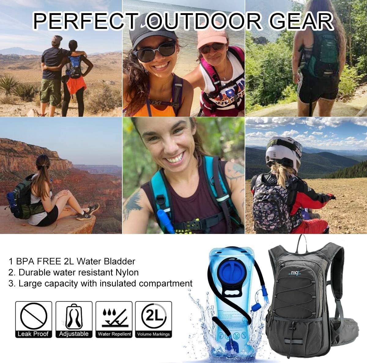 15L Insulated Hydration Backpack Pack with 2L Water Bladder Lightweight Hiking Backpack Bag for Women Men Daypack for Hiking Running Festival Camping Biking - Roamly
