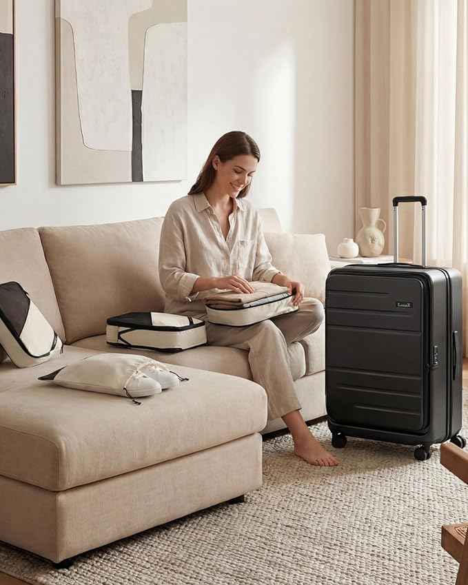 LUGGEX Checked Suitcase Top Opening, FLT and Travel Packing Cubes Bundle – Travel Essentials (FX-Lite, 30 Inch, 105L-115L)