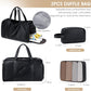 Wogarl 3PCS Leather Weekender Bag for Women Men Large Overnight Bag Travel Duffel Bag with Shoe Compartment Toiletry Packing Cube Carry On Bag Fit 21"" Laptop(Black), YT042