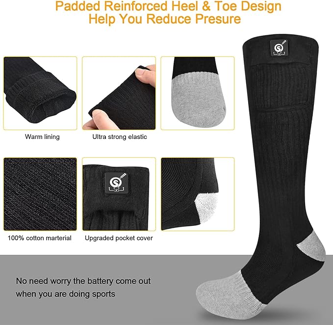 SNOW DEER Upgraded Rechargeable Electric Heated Socks,7.4V 2200mAh Battery Powered Cold Weather Heat Socks for Men Women,Outdoor Riding Camping Hiking Motorcycle Skiing Warm Winter Socks