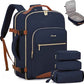 LOVEVOOK Travel Backpack for Women & Men 40L,Airline Approved Carry On Backpack Travel Essentials,TSA Carry on Luggage,Waterproof Personal Item Travel Bag,Suitcase with 3 Packing Cubes,Dark blue-Brown