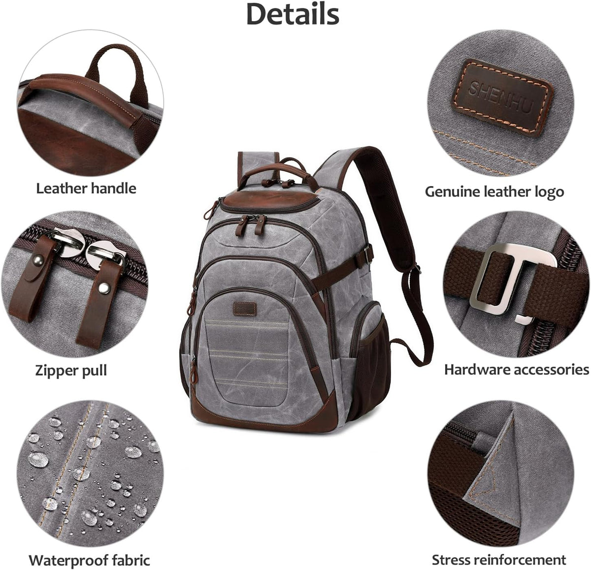 Travel Laptop Backpack 17.3 inch XL Computer Backpack for Men Waxed Canvas College Daypack Business Backpack Gray - Roamly