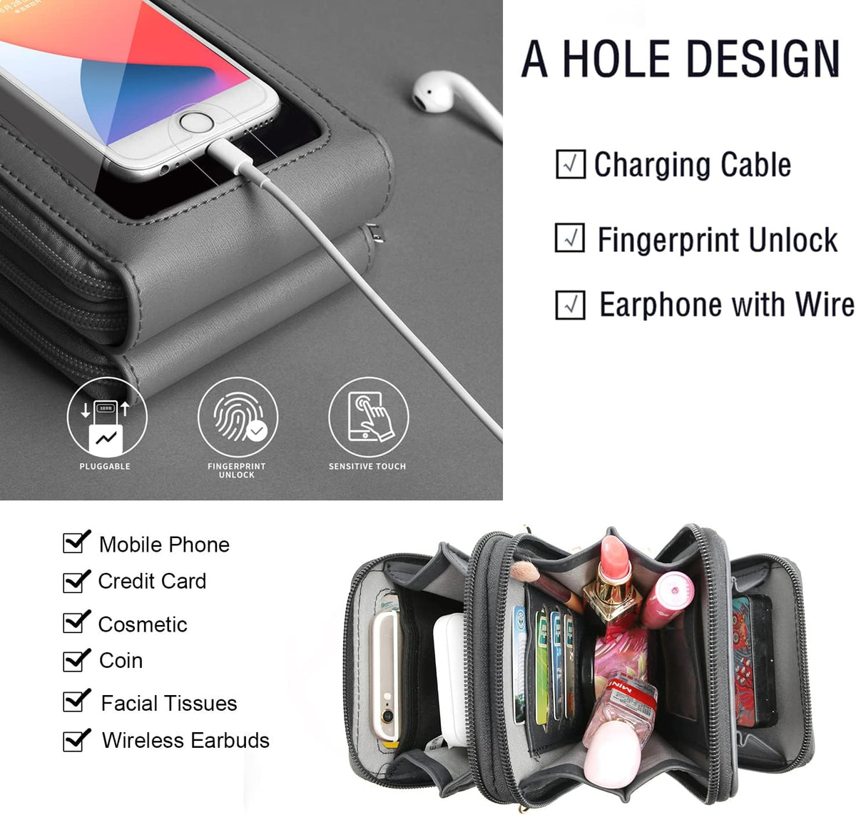 Crossbody Cellphone Purse Women Touch Screen Bag RFID Blocking Wallet Handbag Shoulder Strap
