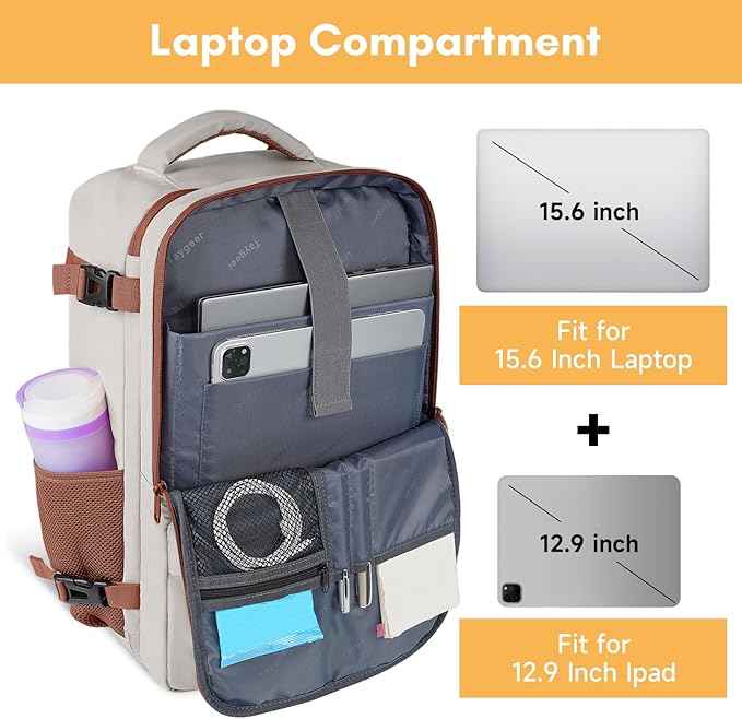 Taygeer Backpack for Women, College Backpack with Laptop Compartment & Shoe Pouch, 35l Travel Laptop Mochila Carry On Luggage, Airline Approved Personal Item Bag For Weekender Gym Hiking, Khaki White