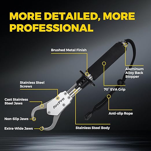 Fish Gripper with Scale, 23.8" Corrosion-Resistant Stainless Steel Fish Lip Gripper, 4.2mm Wide Opening, 40LB Load Capacity & Non-Slip 360° EVA Swivel Handle, Fish Grabber Tool for Saltwater