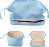 Initial Makeup Bags for Teens Girls, Personalized Double Layer Cosmetic Bag with Makeup Brush Organizer, Large Capacity PU Leather Travel Toiletry Bag, Gifts for Friends Female Mom