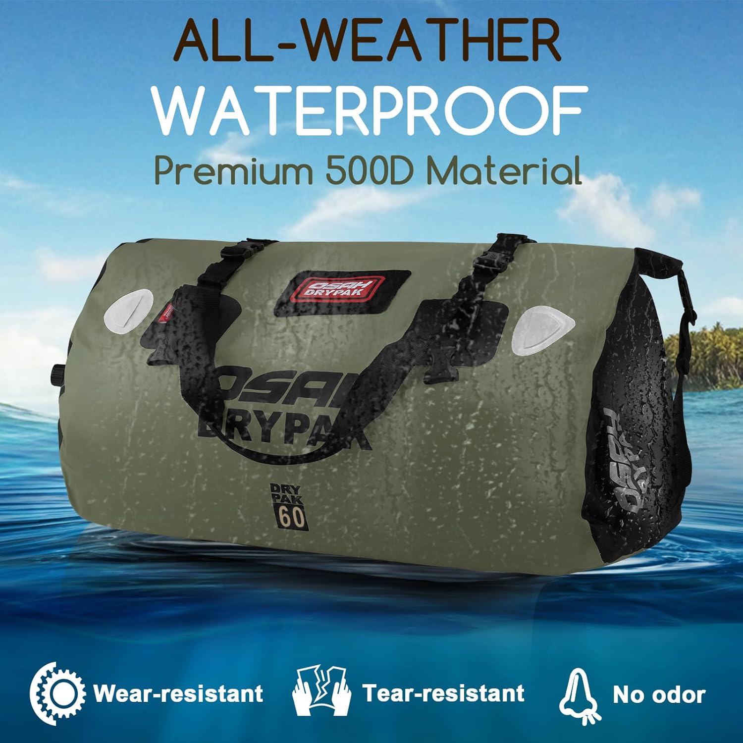 Waterproof Duffel Bag - Motorcycle Dry Bag Tail Bag with Large Storage Space, Waterproof Luggage Duffle Bags with Outer Mesh Zipper Pocket for Camping, Kayaking, Fishing & Traveling - Roamly