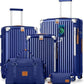 Joyway 5 Piece Luggage Set with Cup Holder, Expandable 25% Capacity, Includes Handbag, Anti Slip Wheels, Hook, Smart Carry On Suitcase for Men and Women, Spinner Travel Blue