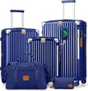 Joyway 5 Piece Luggage Set with Cup Holder, Expandable 25% Capacity, Includes Handbag, Anti Slip Wheels, Hook, Smart Carry On Suitcase for Men and Women, Spinner Travel Blue