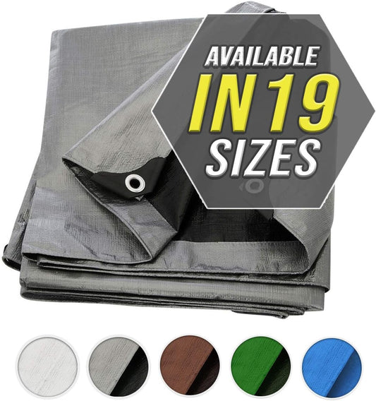 Large Waterproof Tarp - Heavy Duty 10 Mil Thick Poly Tarpaulin Ideal for Canopy Tents, Boats, RV or Pool Covers - Multipurpose Protective Tarps with Grommets for Indoor and Outdoor Use | 25' x 40'
