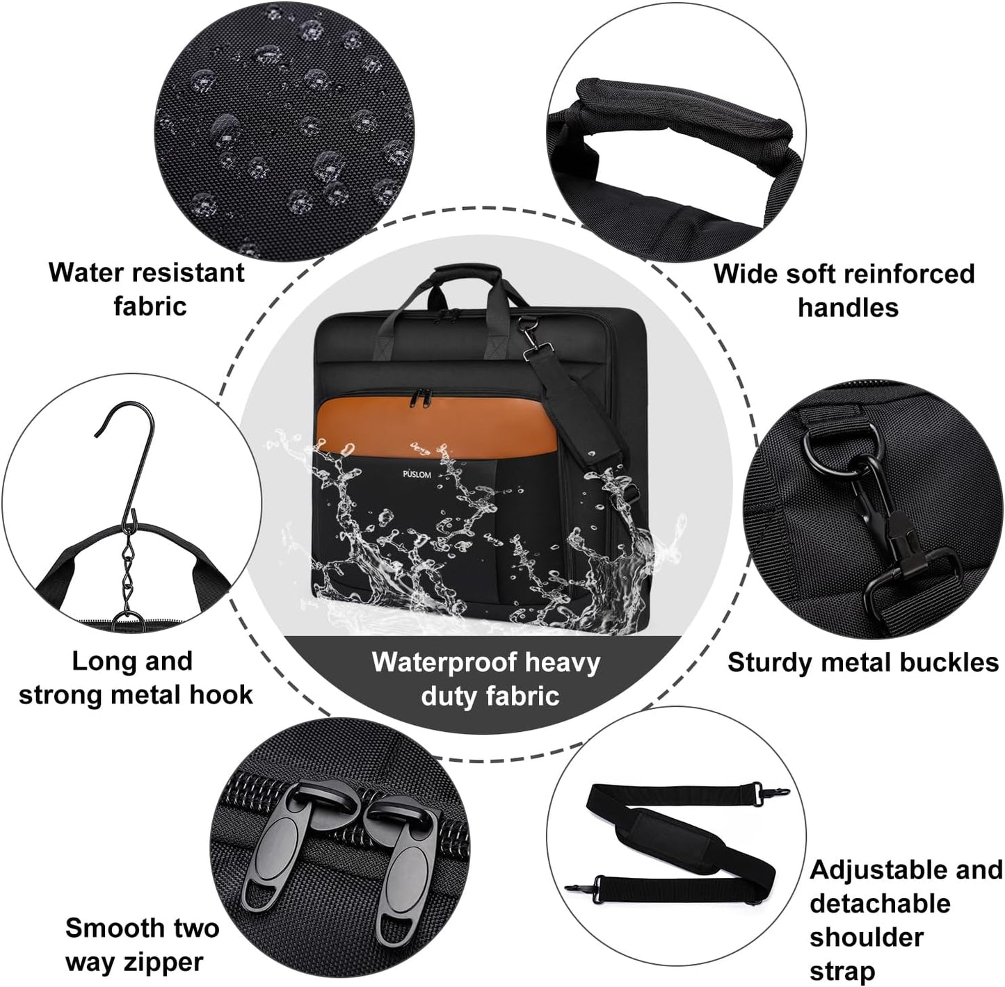 Garment Bag Travel Suit Bag for Men Large 40-Inch Carry on Garment Bag Up to 3 Suits for Business Trips,2 in 1 Hanging Suitcase Luggage Bags for Travel,Foldable Carry On Bag Fits 15.6Inch Laptop,Black